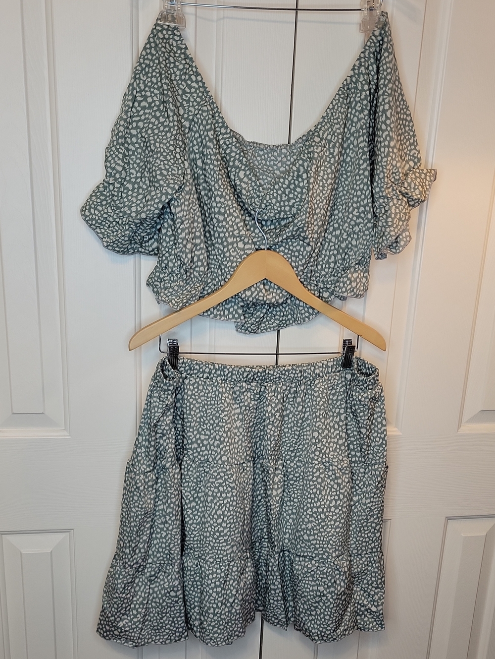 Tiered Mini Skirt Set in Sage Green Dot Print